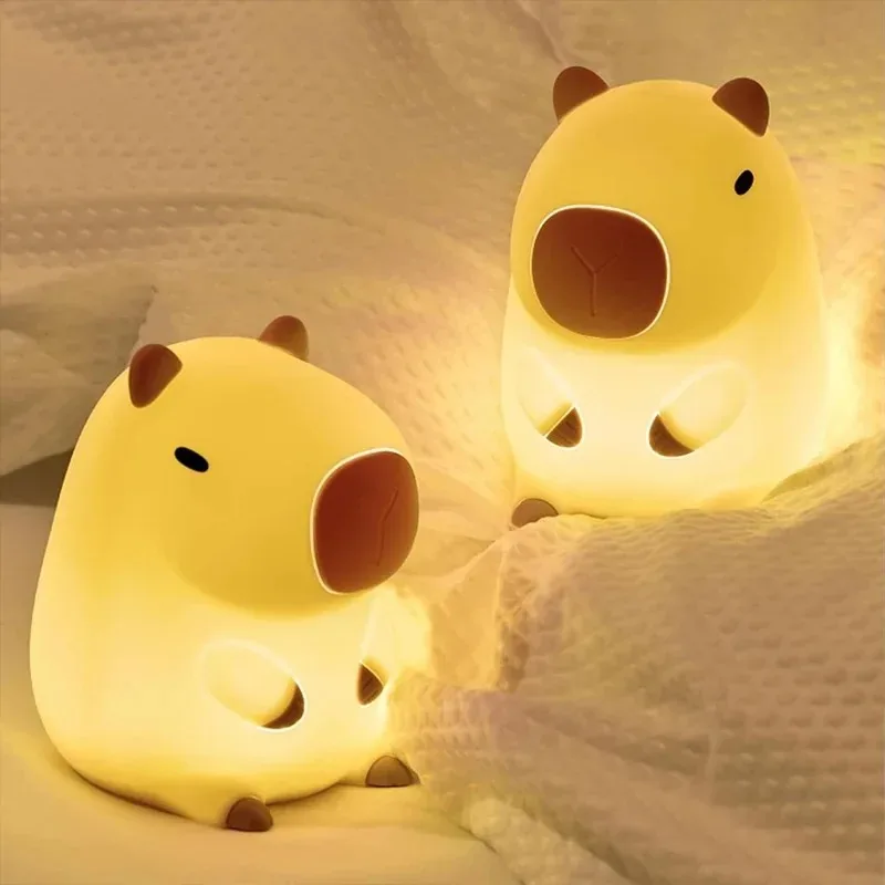 Cute Pet Capybara Night Light Cartoon Silicone Creative Bedside Sleep Night…