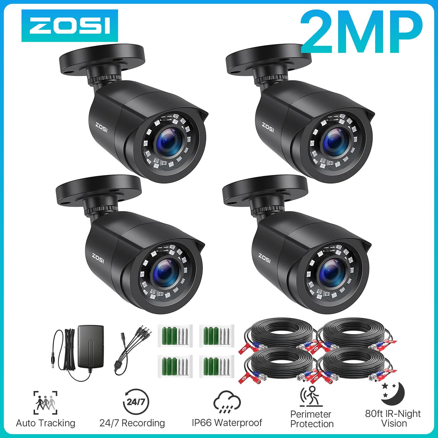 ZOSI 4pcs/lot 1080p HD-TVI CCTV Security Camera ,80ft Night Vision ,Outdoor…