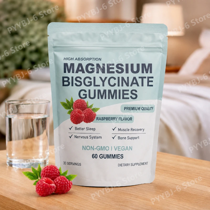High Absorption Magnesium Bisglycinate Gummies Vegan Raspberry Flavor 60…