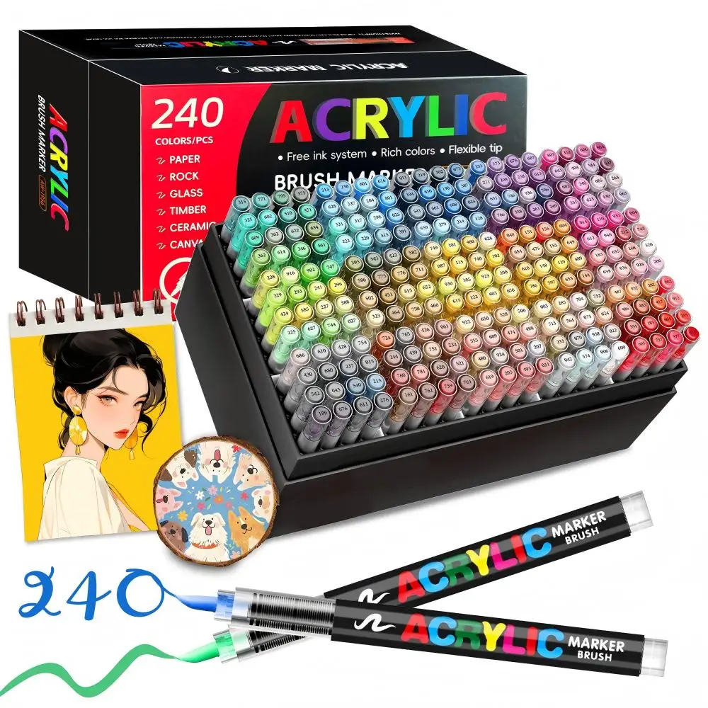 12-366 Colors Acrylic Paint Pen Markers Acrylic Felts Brush Tip Paint Markers…