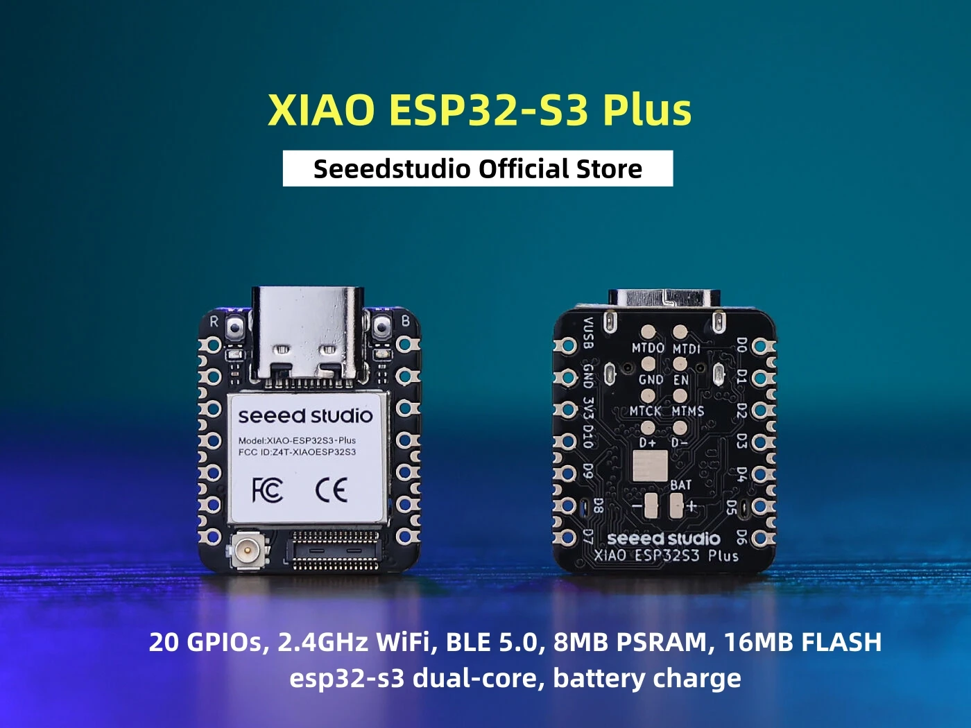 XIAO ESP32S3 Plus Dev Board 20 GPIOs, 2.4GHz Wi-Fi, BLE 5.0, 8MB PSRAM, 16MB…