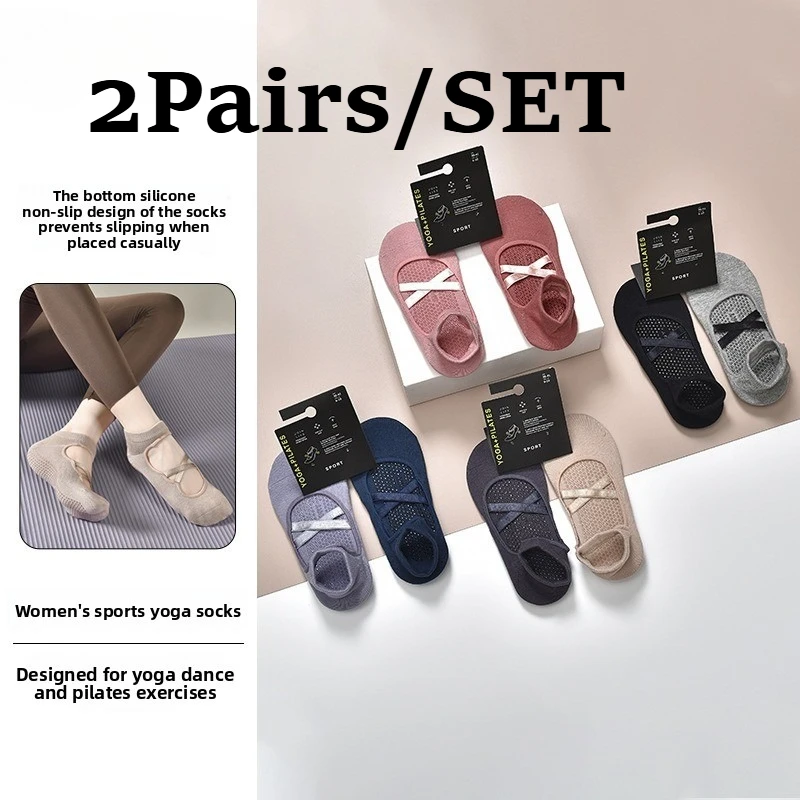 2 Pairs Breathable Cotton Sweat-absorbent Yoga Socks Silicone Anti-slip Floor…