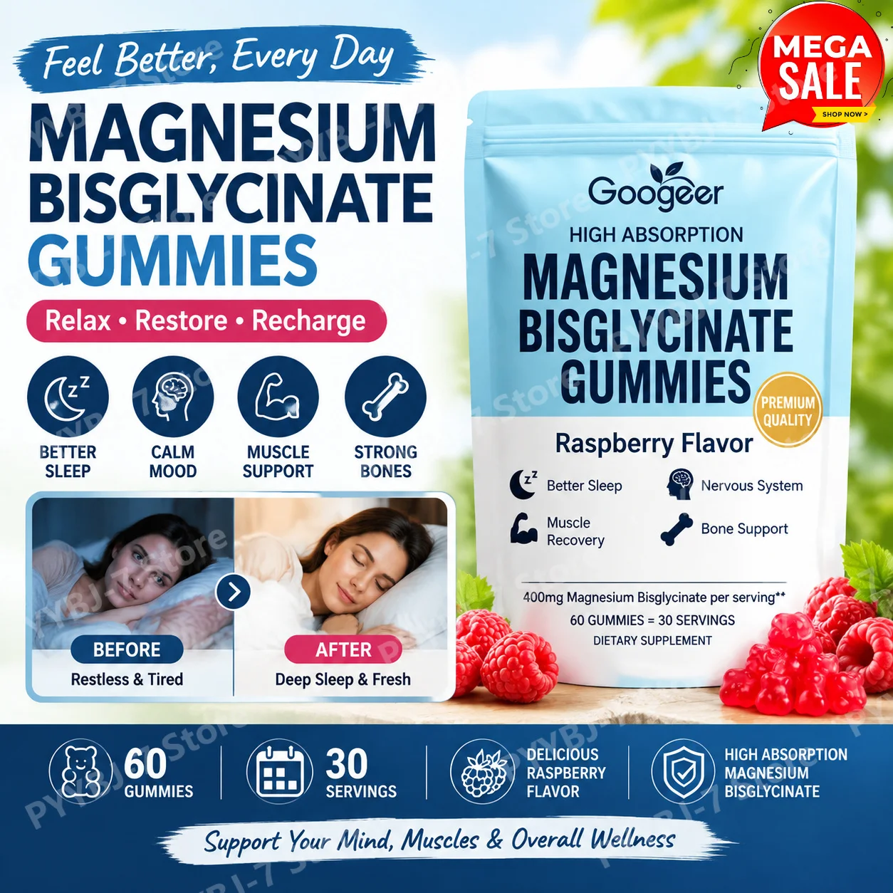 Magnesium Bisglycinate Gummies 400mg High Absorption, Muscle Recovery…