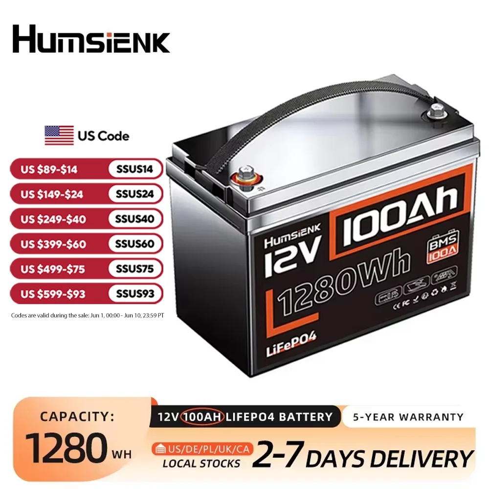 Humsienk LiFePO4 Lithium Battery 12V 100AH BMS 100A 1280Wh for…