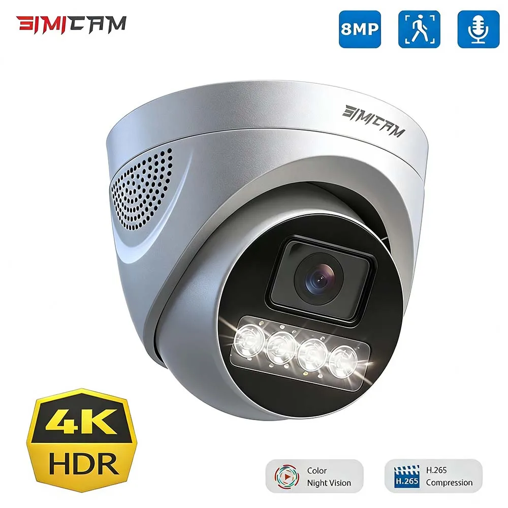 IP PoE Security IP Cmaera Onvif H.265 4K 8MP/5MP/4MP Option Audio Dome Color…