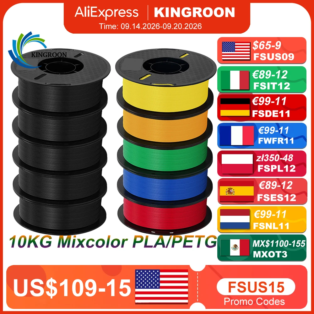 KINGROON 10KG PLA Filament PETG 3D Filament 1.75mm for 3D Printer Filament…