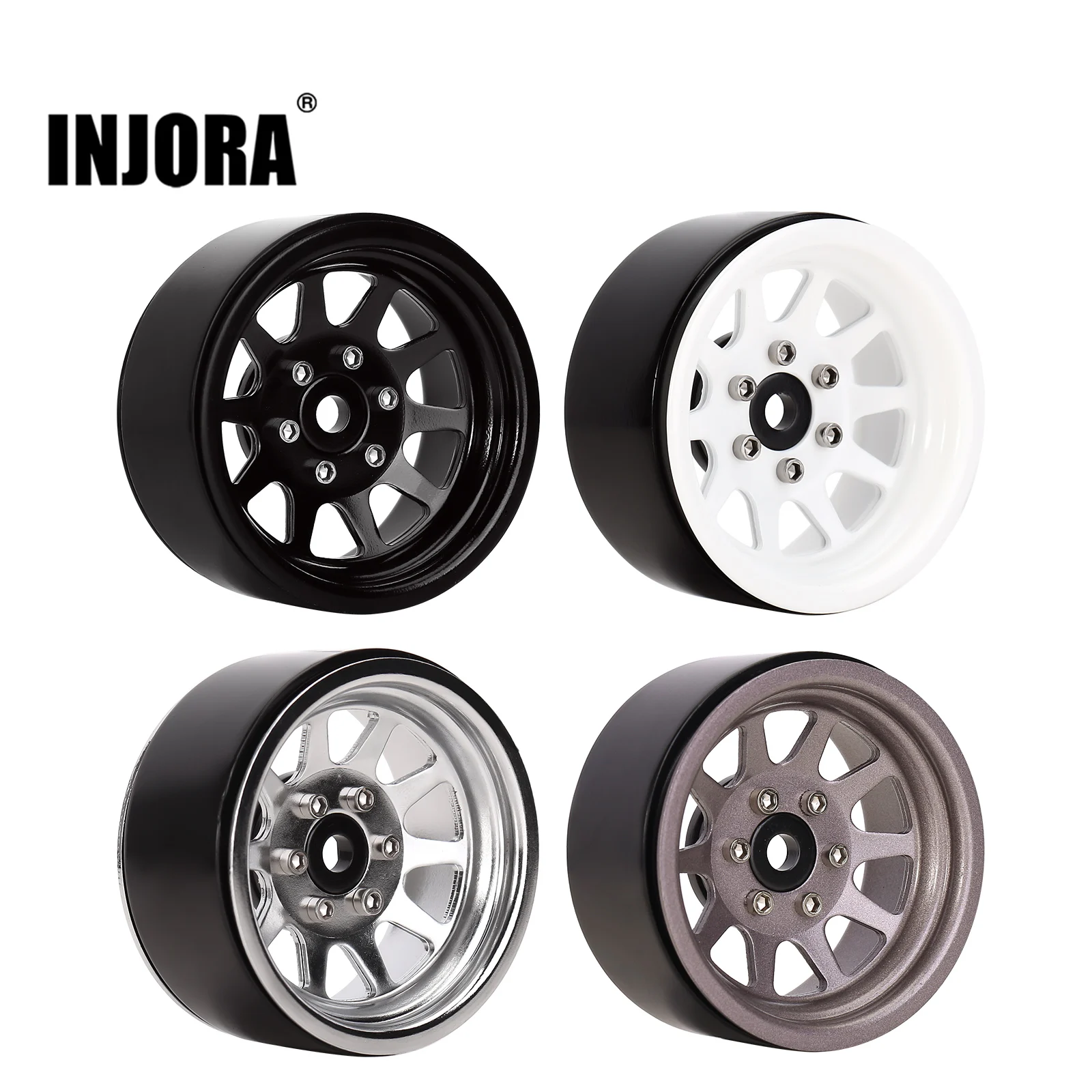 INJORA 116g/pcs Metal Alloy 1.9 Beadlock Wheel Rims for 1:10 RC Crawler Axial…