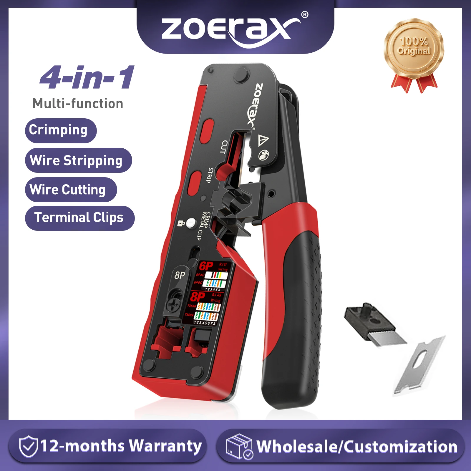 ZoeRax RJ45 CAT7 CAT6A Crimping Tool for Cat7/6a/6/5e Network Connector Wire…