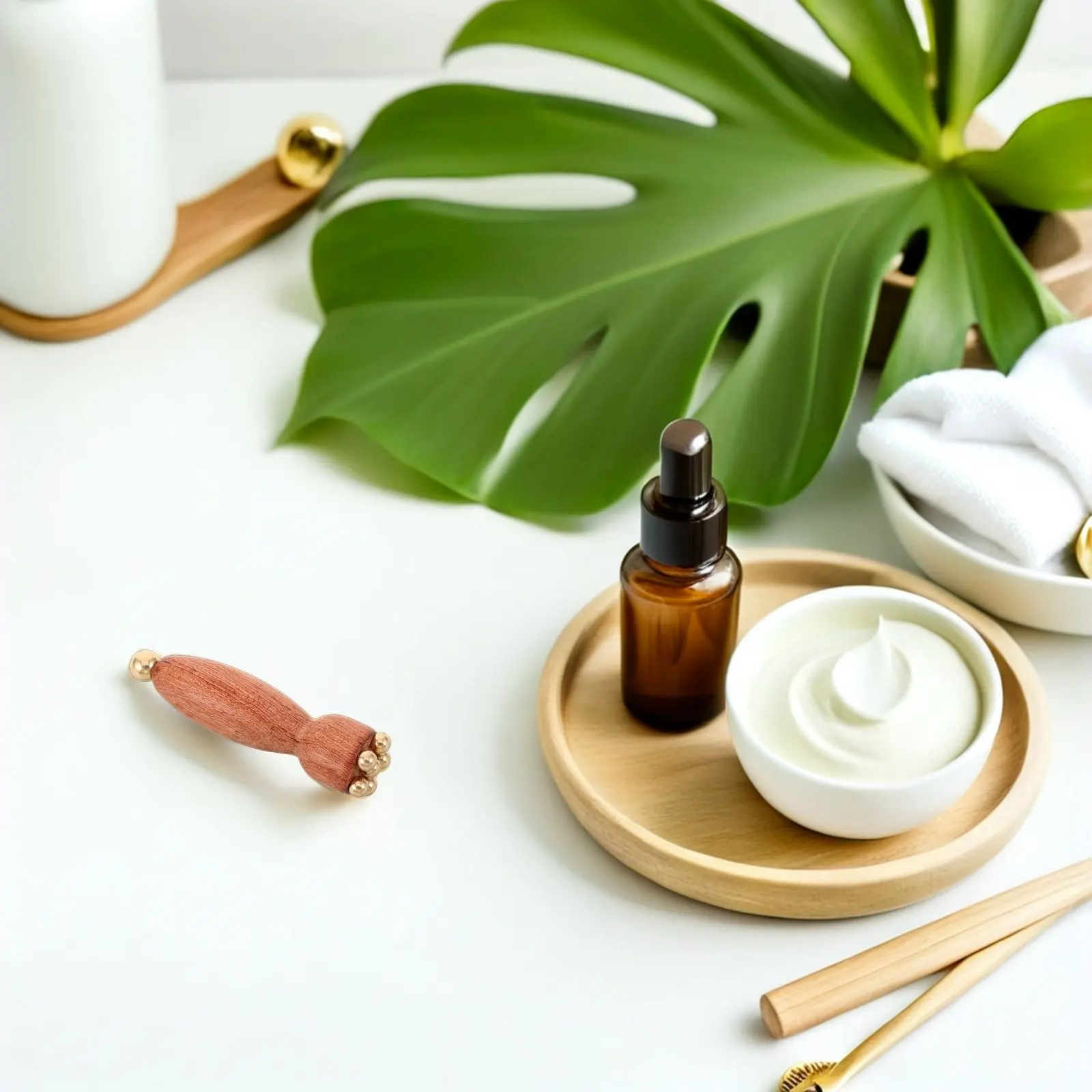Wooden Eye Massage Tool Wood Copper Beads Mini Lotus Pod under Eye Massager…