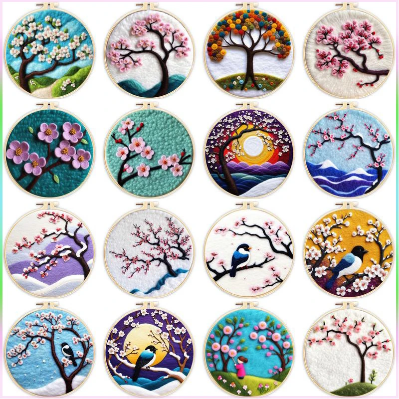 CHENISTORY Needle Felting Painting Flower Tree with Frame Kit for Beginner…