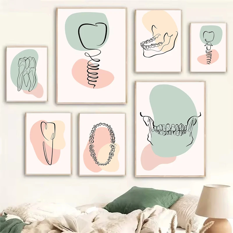 Abstract Line Teeth Oral Health Modern Wall Art Canvas Painting Nordic…