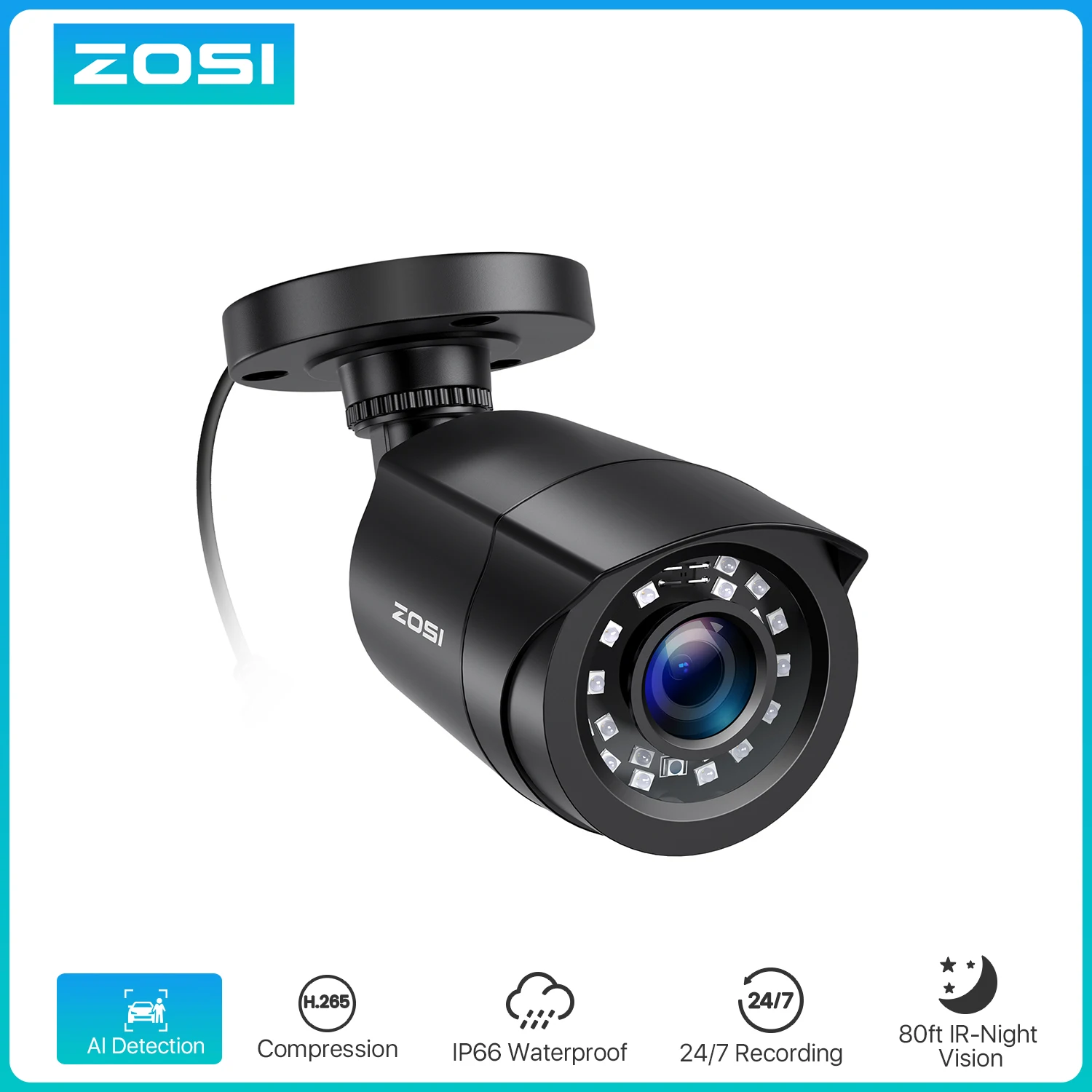 ZOSI 1080P 4-in-1 CCTV Security Camera ,3.6mm Lens 24 IR LEDs,80ft Night…