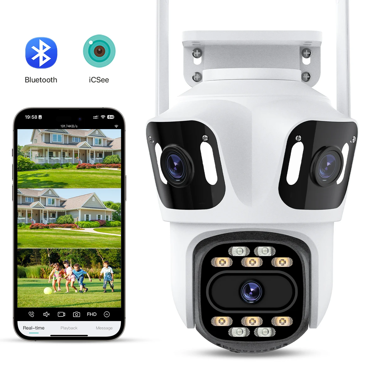 Three Lens PTZ IP Camera Outdoor HD Three Screen Wi-Fi Security Camera Auto…