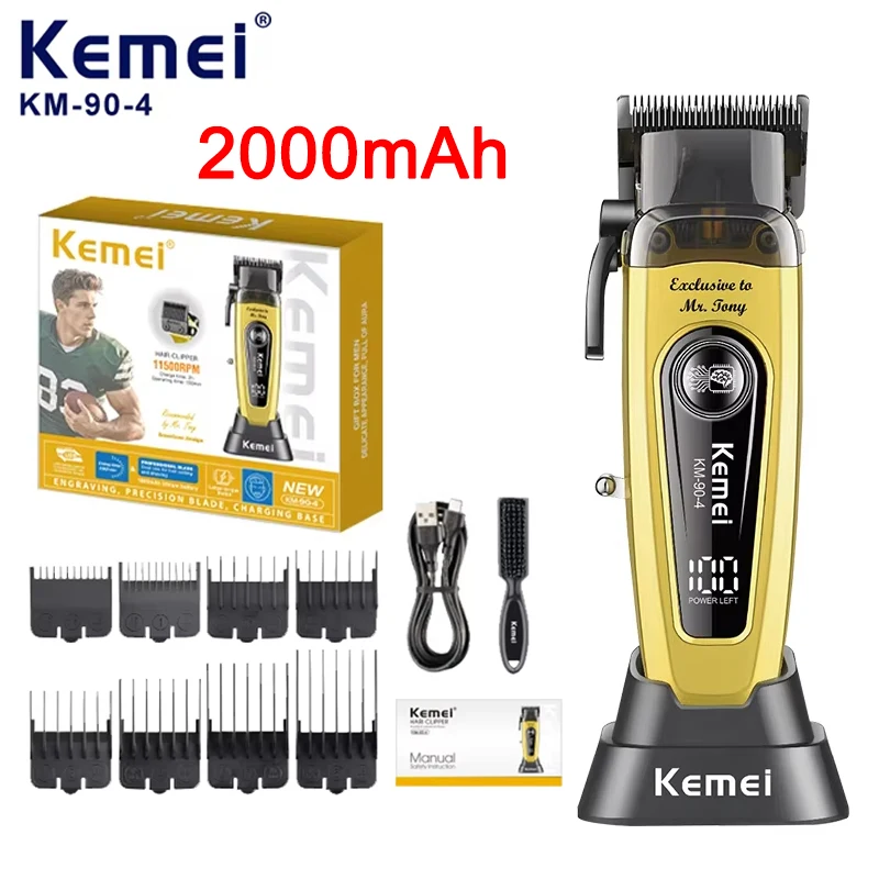 Kemei KM-90-4 Professional 11500 RPM Hair Clipper for Barbers Rechargeable…