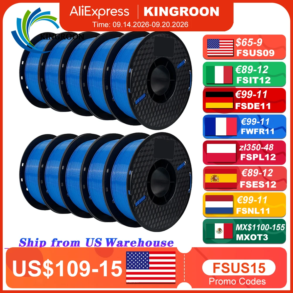 KINGROON 10KG PLA Filament PETG 3D Filament 1.75mm for 3D Printer Filament 10…
