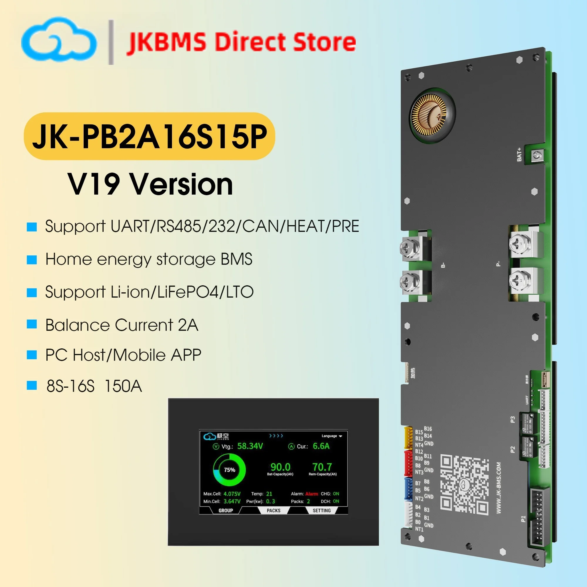 JIKONG JK BMS PB2A16S15P Smart BMS 8S-16S 150A Li-ion LiFePO4 LTO Active…