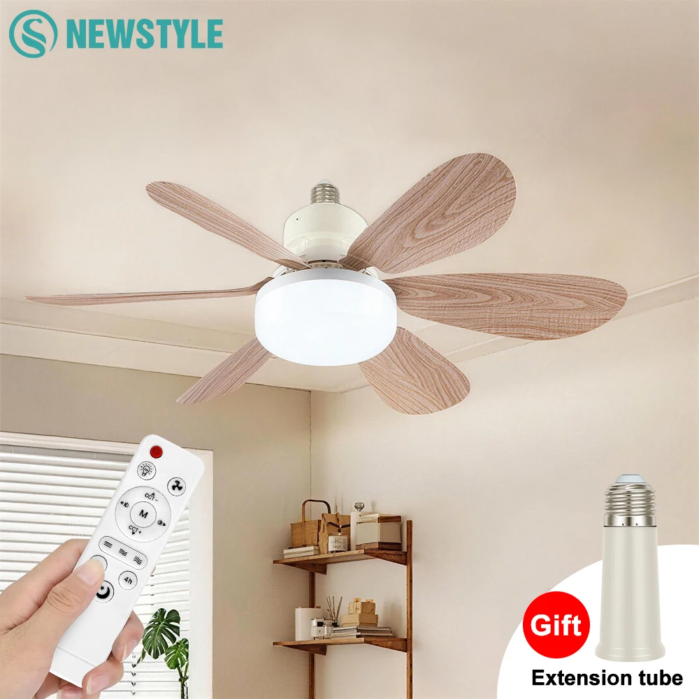 E26 E27 Base Home-use LED Ceiling Fan Light Wireless Remote Smart Fan Light…