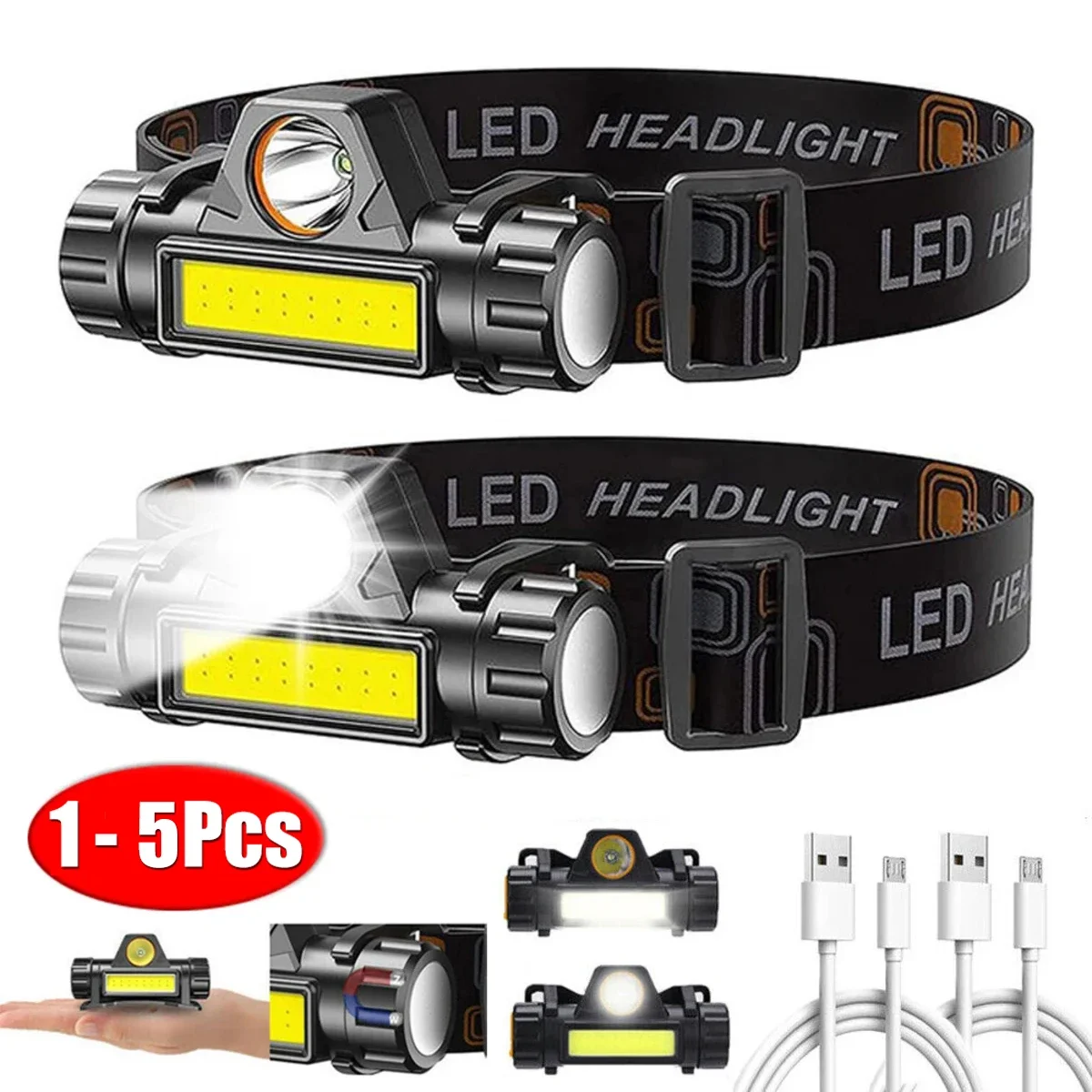 1-5PCS Rechargeable COB LED Headlamp Strong Magnetic Powerful Headlight…