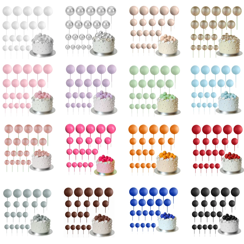 20Pcs Colorful Balls Cake Topper Gold Silver Pink Blue 2-4cm Balls Cake…