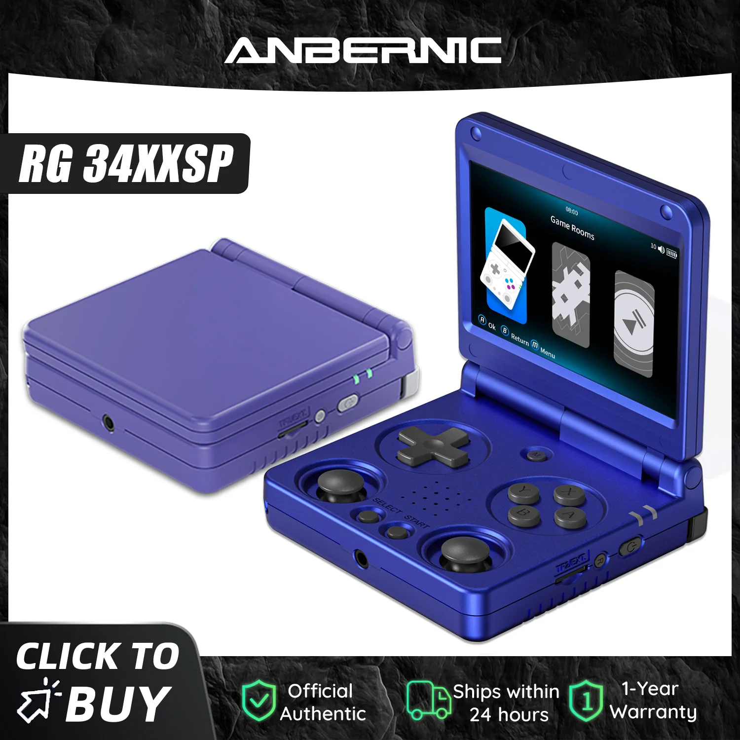 Anbernic RG34XXSP 3.4-Inch IPS Linux 64-bit Game Console H700 Quad-Core 1GB…