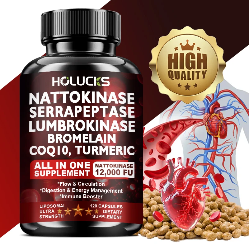 Nattokinase Capsules, with Serrapeptase, Lumbrokinase, Support Inflammation…