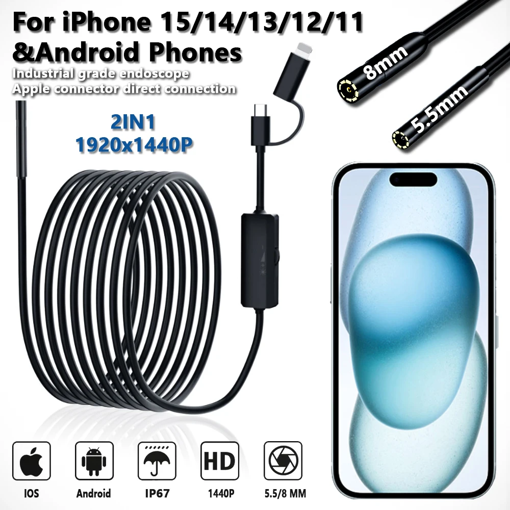 5.5/8mm Endoscope for Android Iphone&IOS Smartphone Car Pipe Automotive…