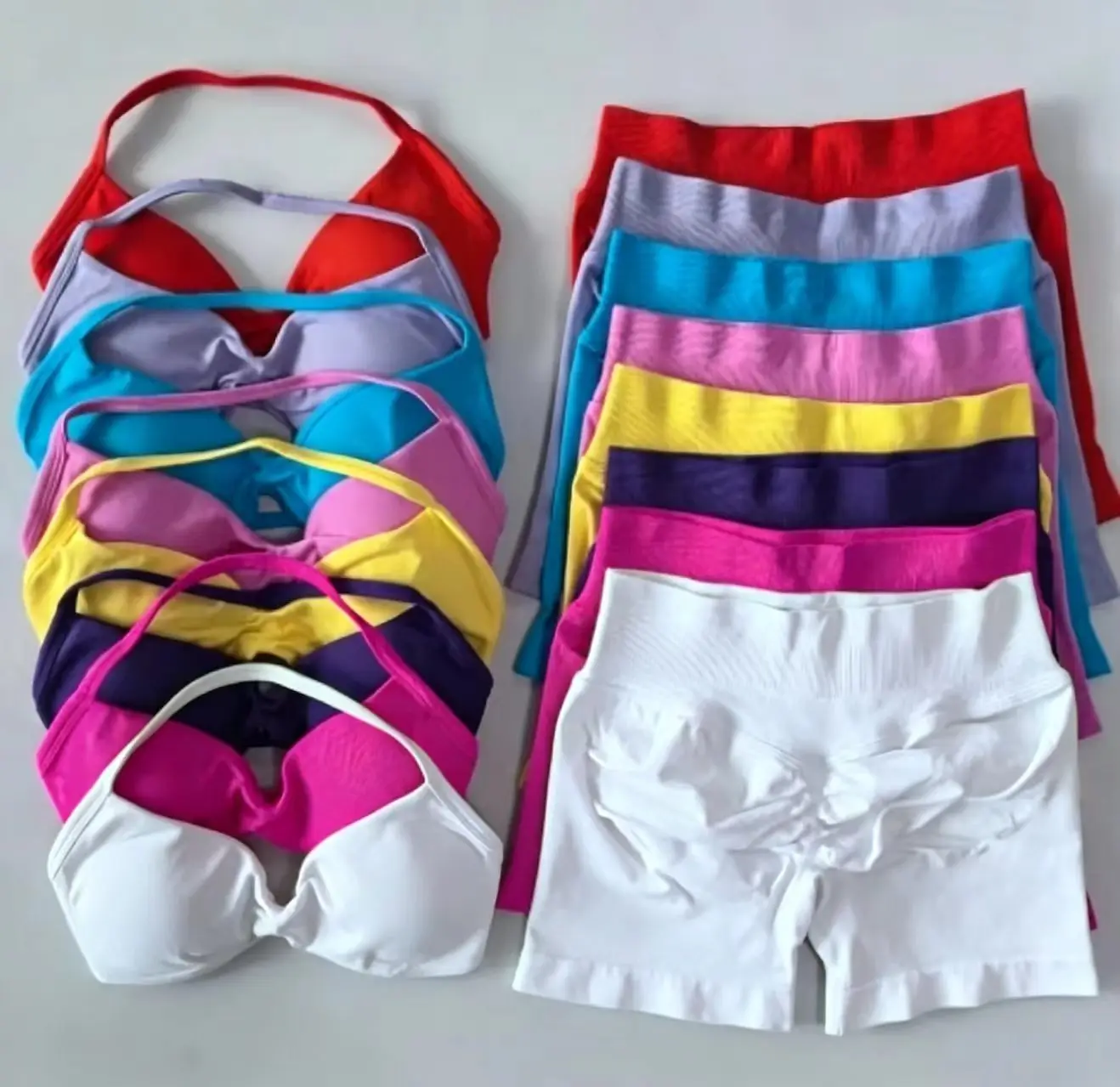 DFHE Gym Set 2 Piece Women Strappy Yoga Bra Top Workout Scrunch Shorts Sports…