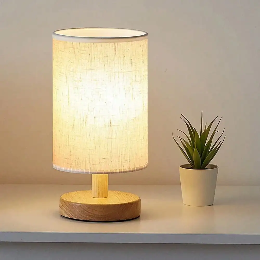 Modern Nordic Wooden and Fabric Decorative Table Lamp, Bedroom Bedside…