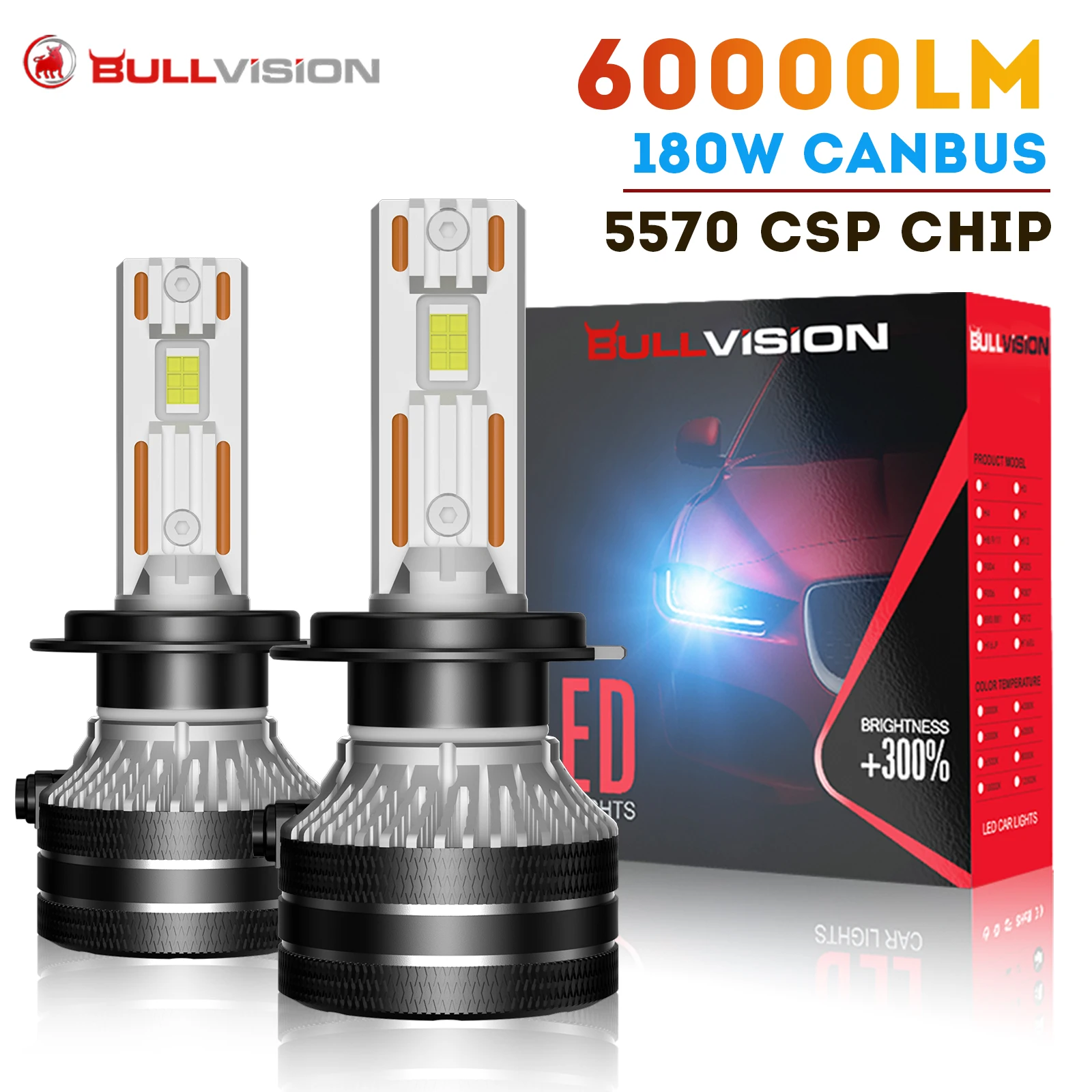 K5C H7 LED 60000LM Headlights Canbus H1 H4 H11 9012 HIR2 H8 H9 H13 9007 9005…