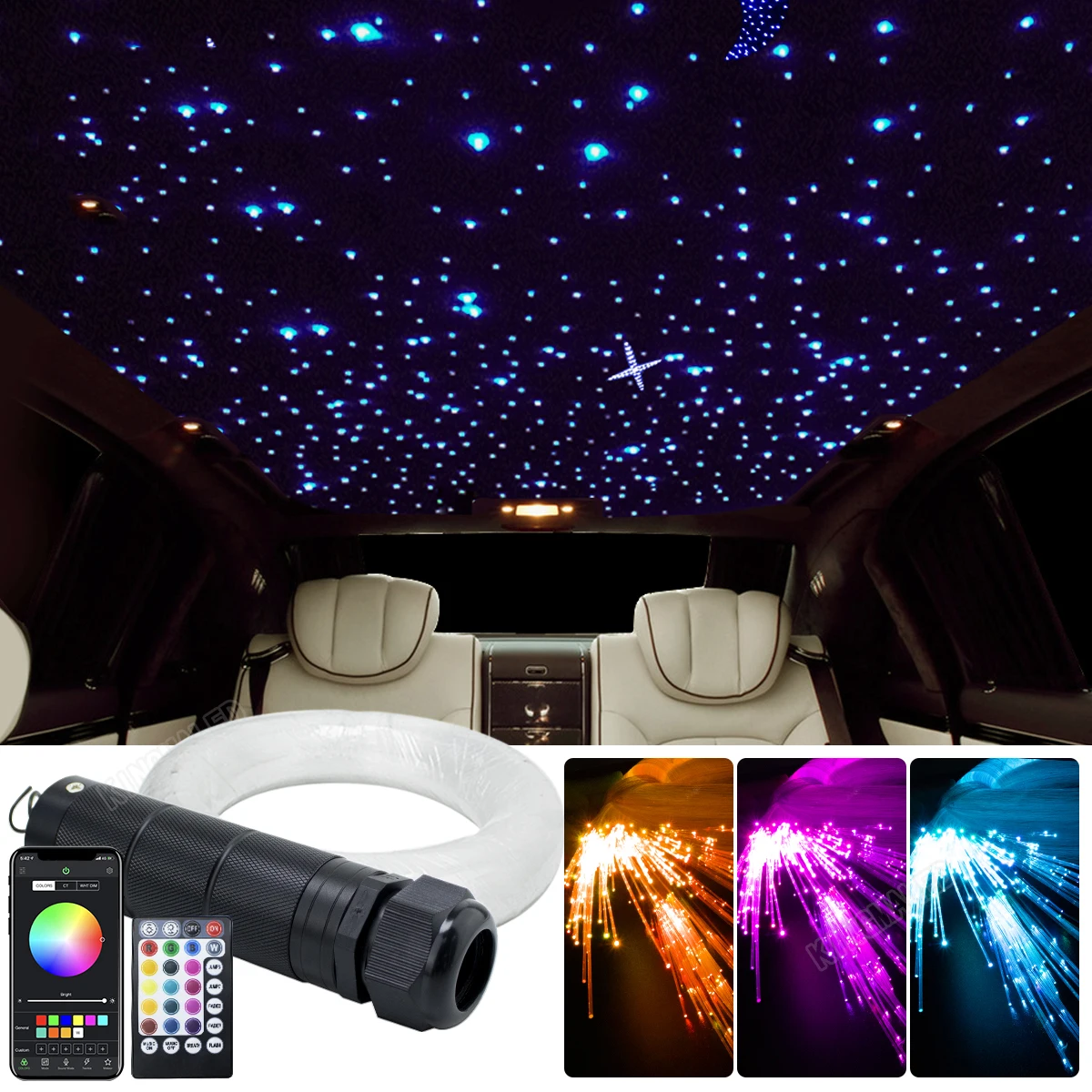 DC12V 6W Fiber Optic Ceiling Light Kit 100~460pcs RGBW Car Starry Sky Ceiling…