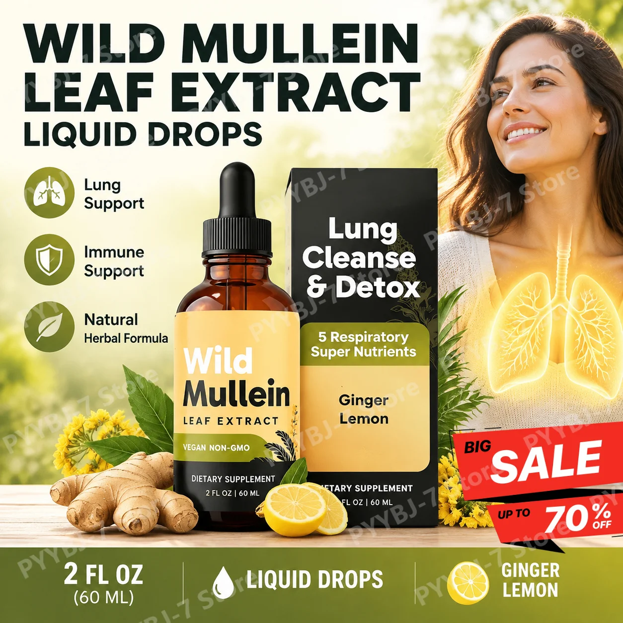 All Natural Mullein Drops with Ginger Lemon for Lung Cleanse and Detox…