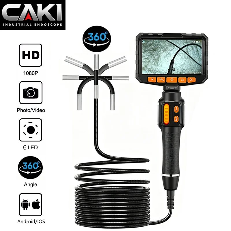 360° Rotating 2-way Articulated Endoscope 6mm 5-inch IPS Endoscope Inspection…