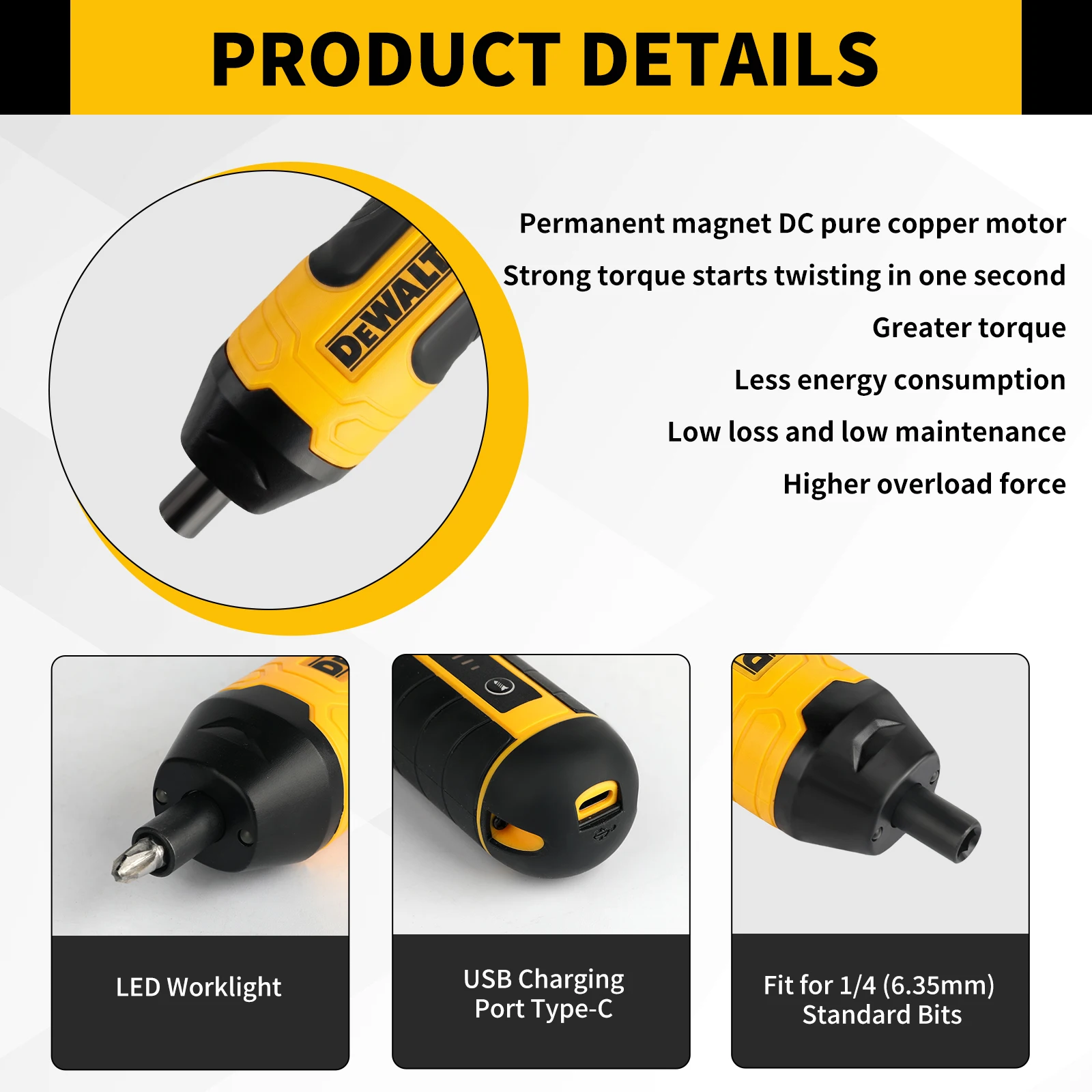 DEWALT HT422 3.6V Cordless Electric Screwdriver 5N.m Torque 1/4" Hex Chuck…
