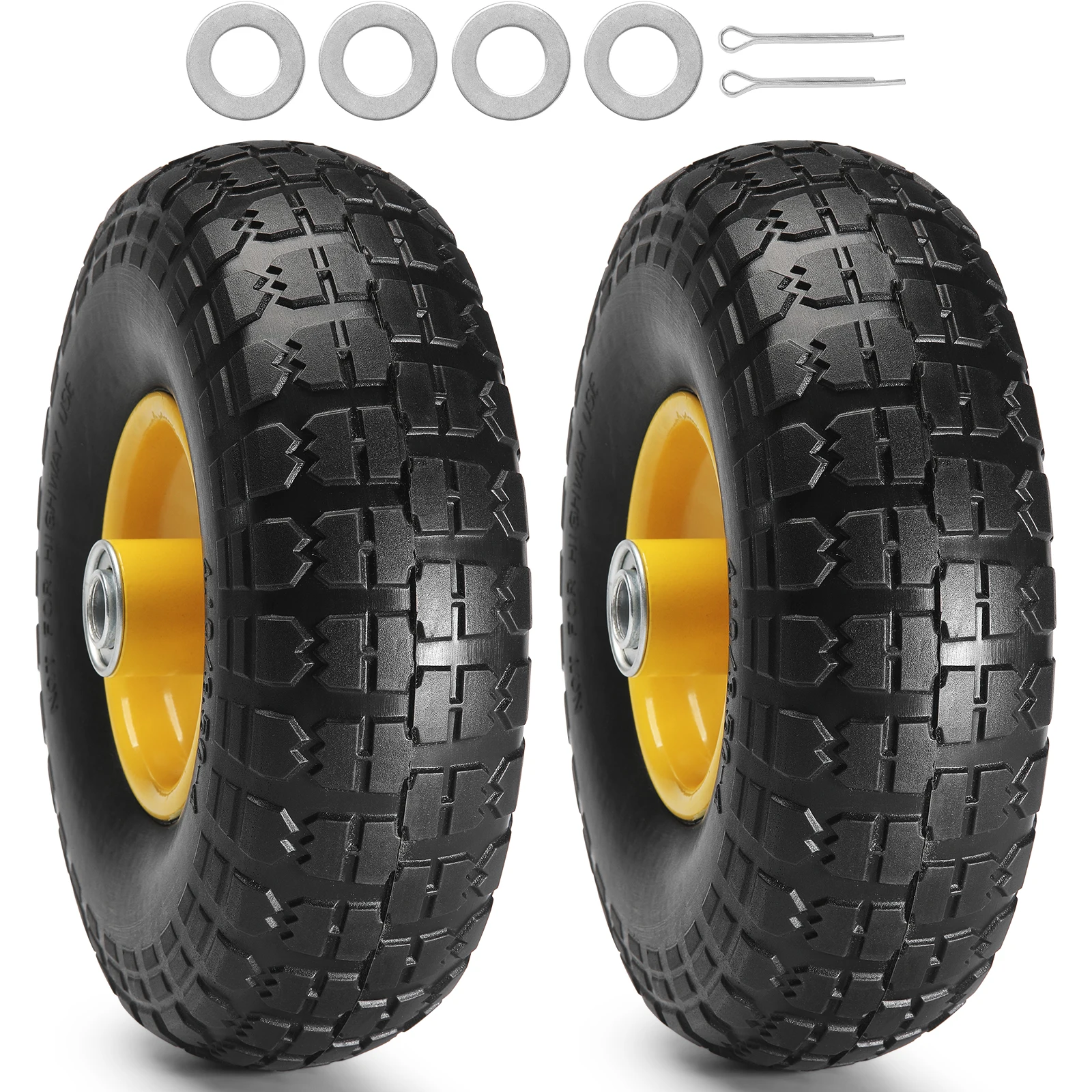 SucceBuy 2-Pack Solid PU Run-Flat Tire Wheel 10" Flat Free Tubeless Tires and…