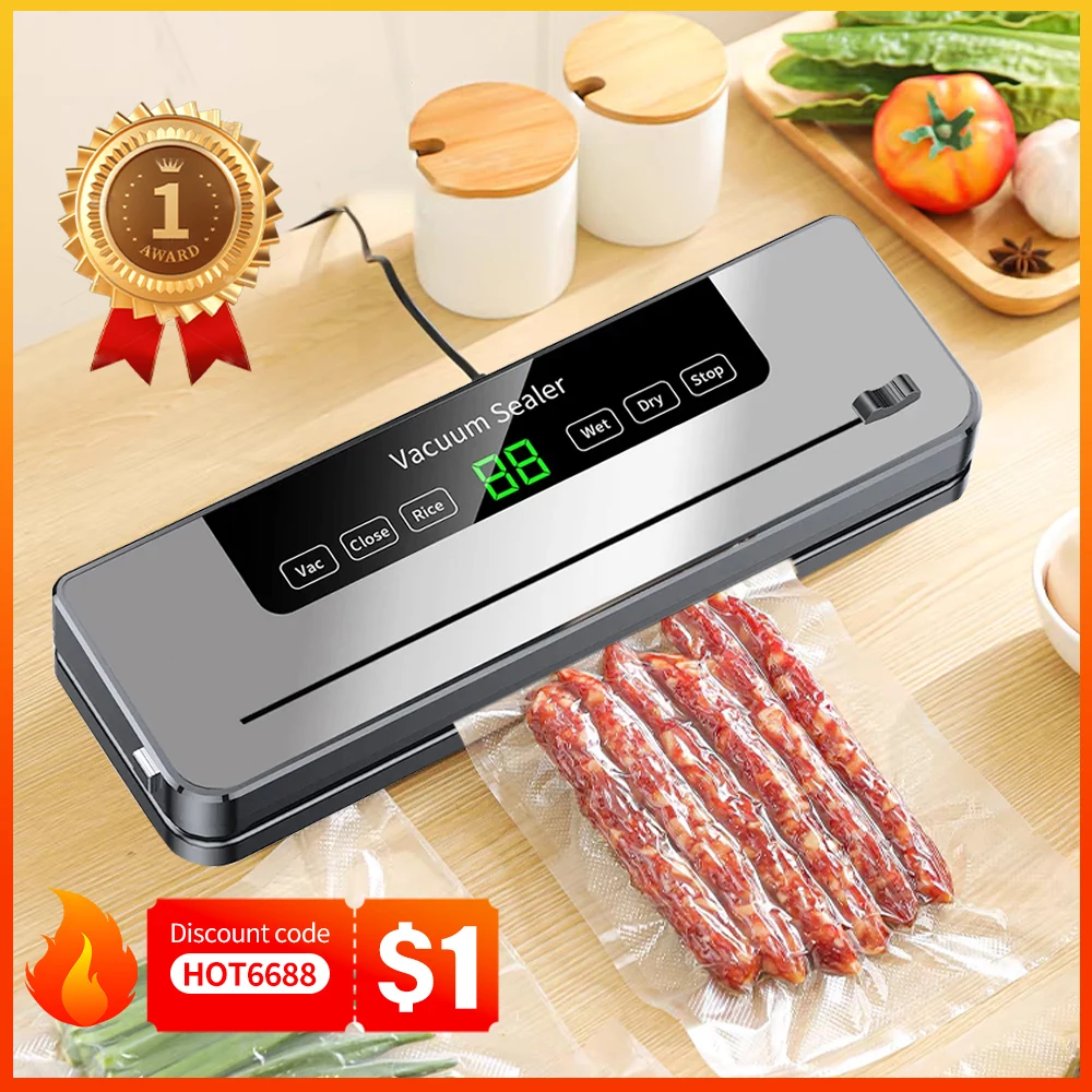Electric Vacuum Sealer Food Storage Seal Touch Button Dry/Wet Built-in Cutter…