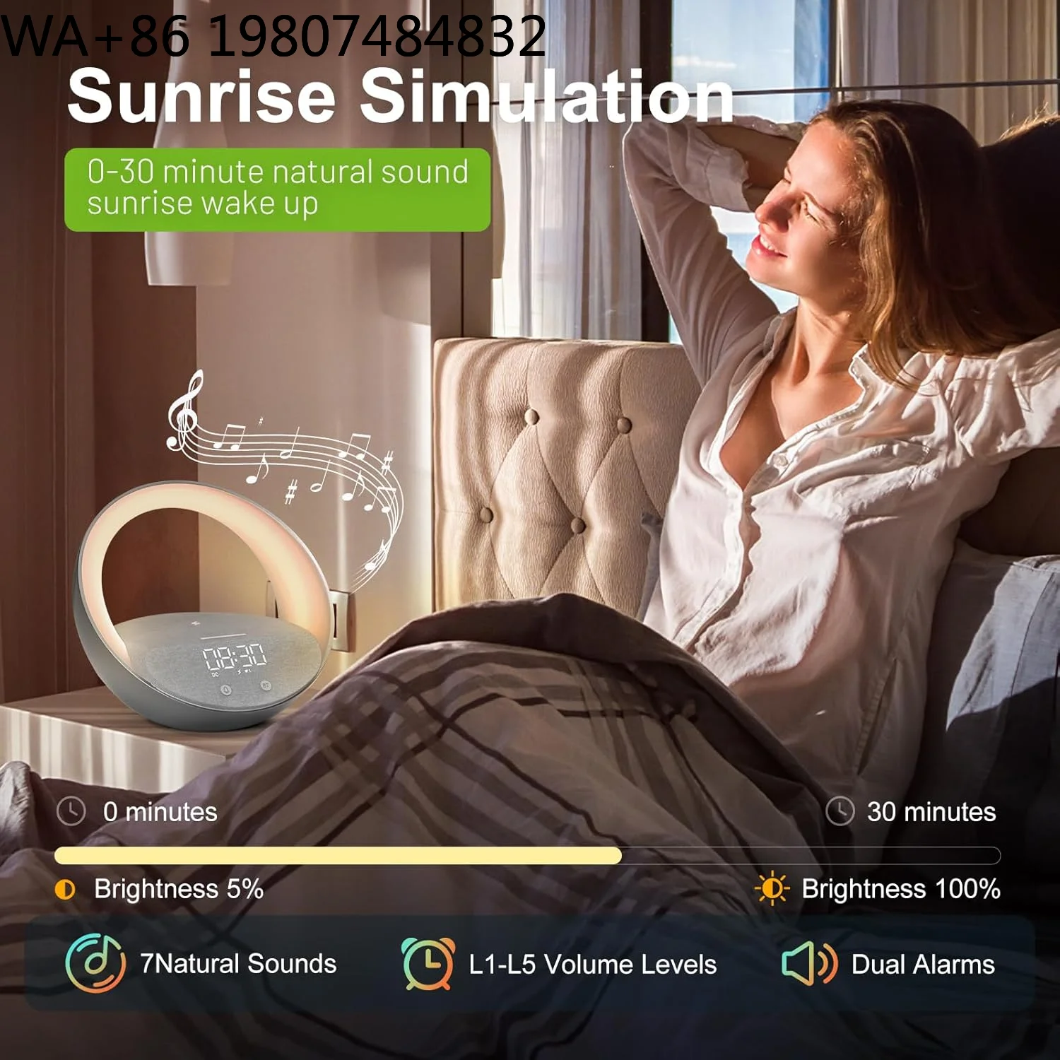 Dawn Simulation Sunrise Bedside Lamp with 15W Fast Wireless Charging Dimmable…