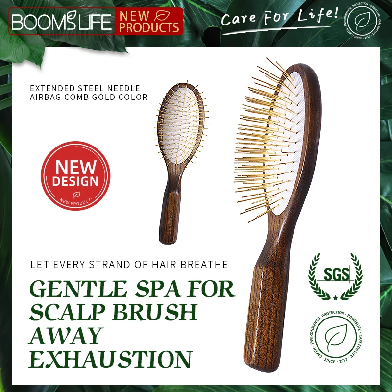 BOOMSLIFE Personalized Logo Metal Needle Wood Hair Brush for Women Hair…