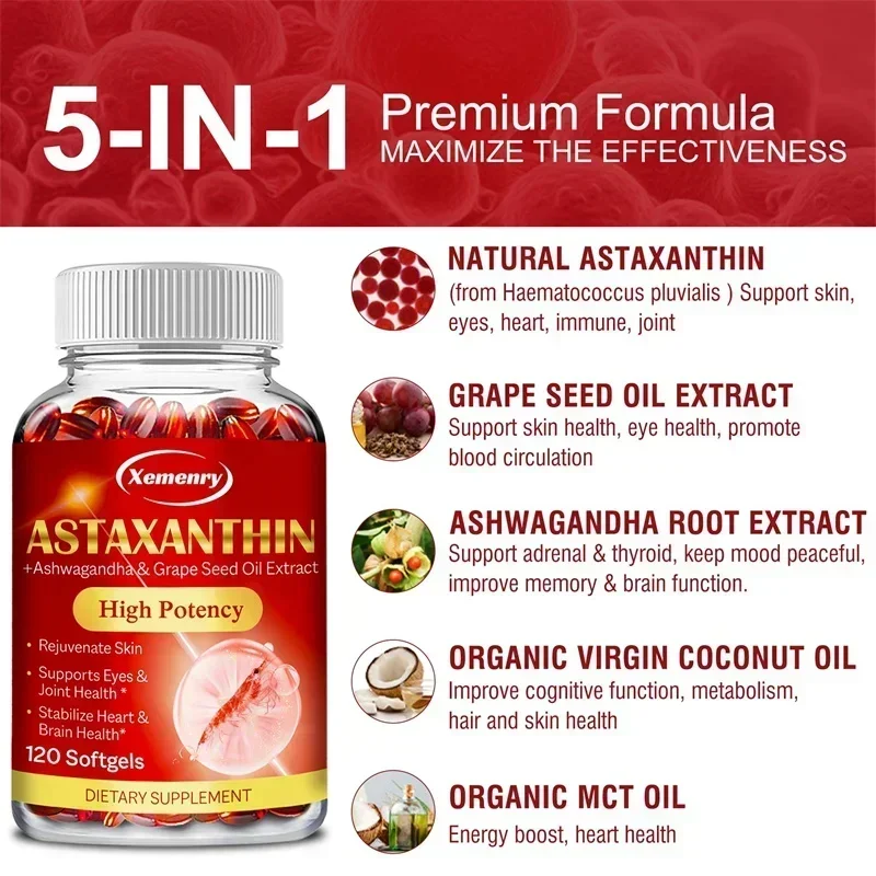 Astaxanthin Softgels 24mg - Support Skin, Eye, Joint Health, Anti-oxidation…