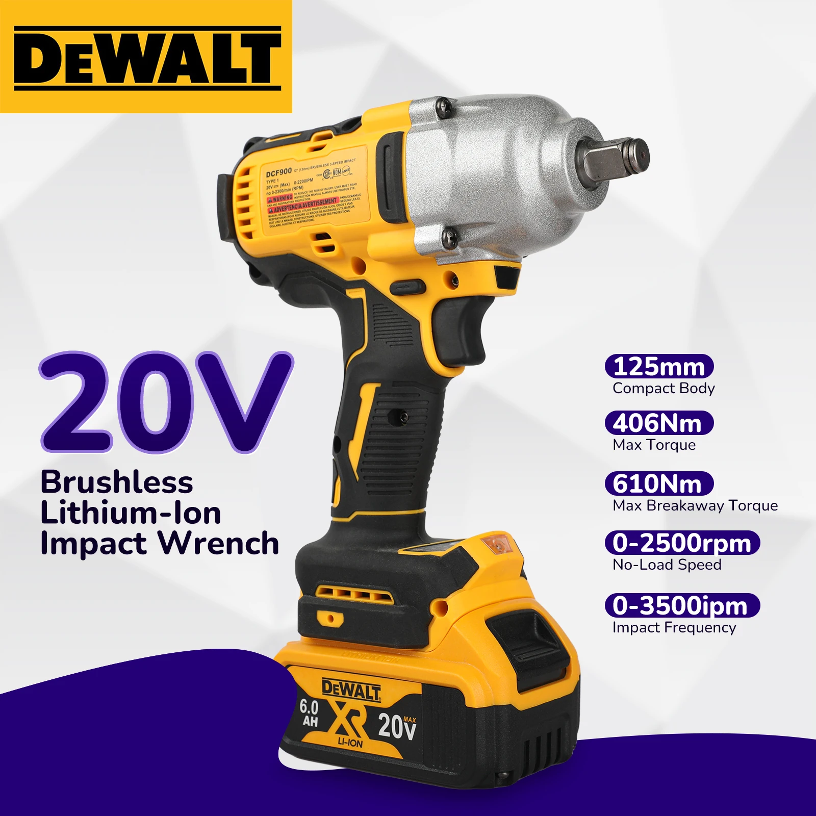 DeWalt DCF900 High Torque Brushless 20V Electric Impact Wrench Powered…