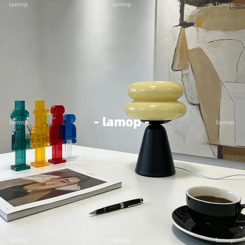 French Cream‑Style Hamburger Table Lamp for Bedroom Bedside Vintage…