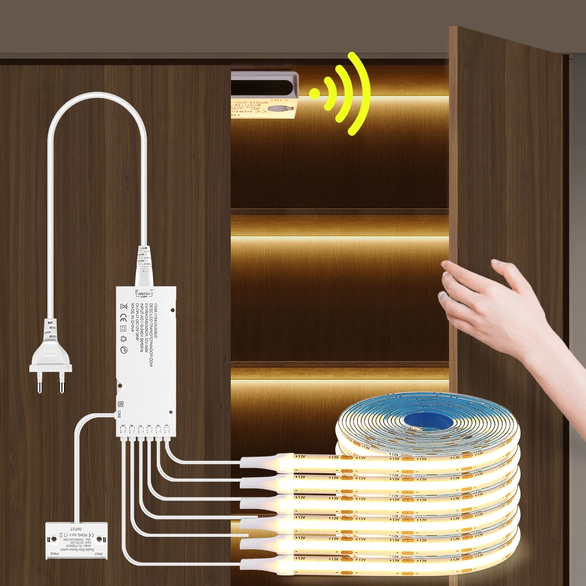 12V COB LED Strip Light Smart Double Door Sensor Switch Cabinet Lights for…