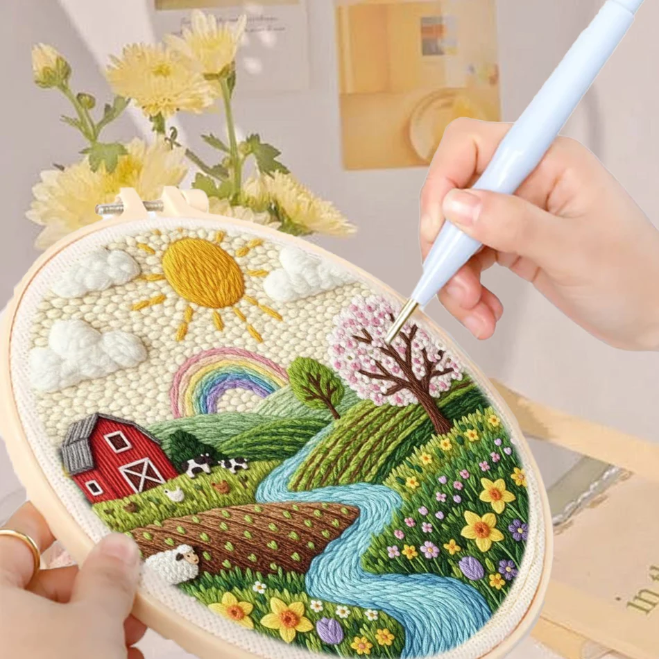 20x20cm Scenery Punch Needle Embroidery Starter Kit for Adults DIY Kit Punch…