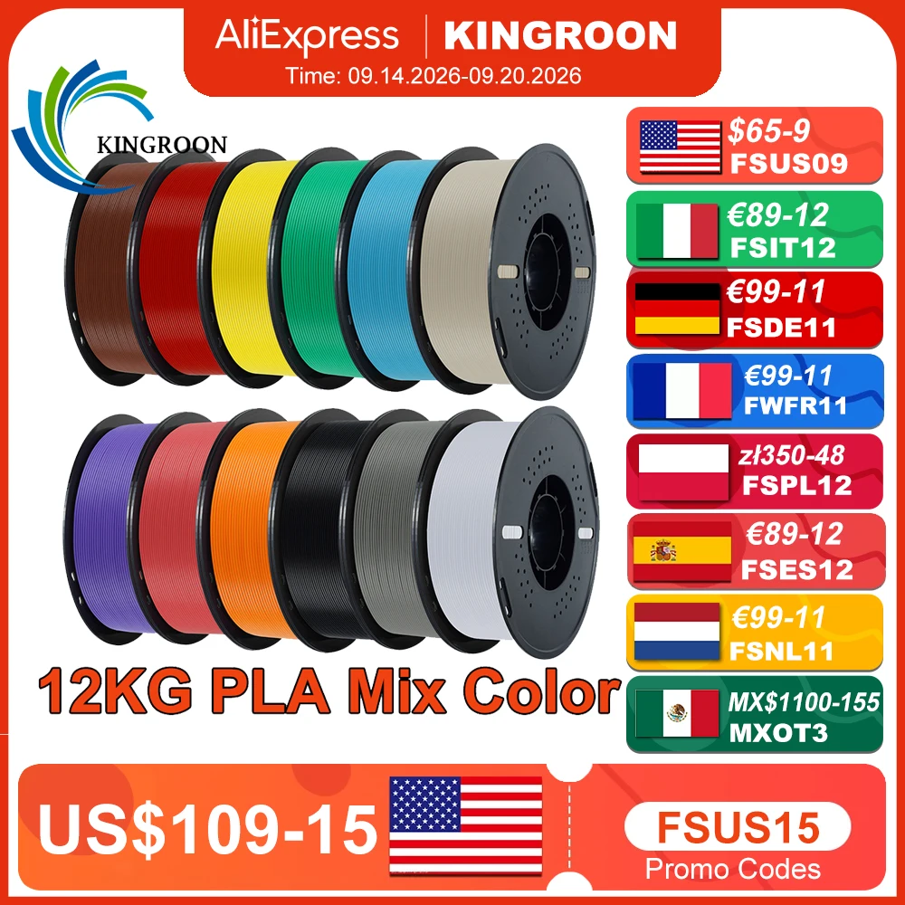 KINGROON 10KG/22LBS Multicolor PLA Filament 1KG/Roll 1.75mm for 3D Printer…