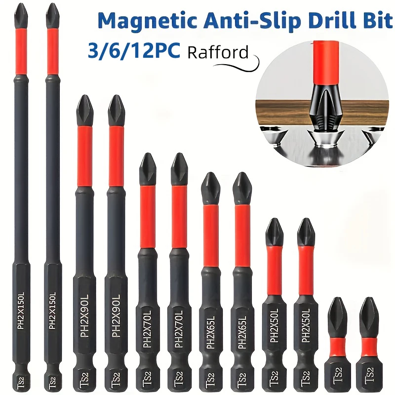 Magnetic Non-Slip Drill Bit Set 3/6/12 Pieces, S2 Steel, Crosshead and Impact…