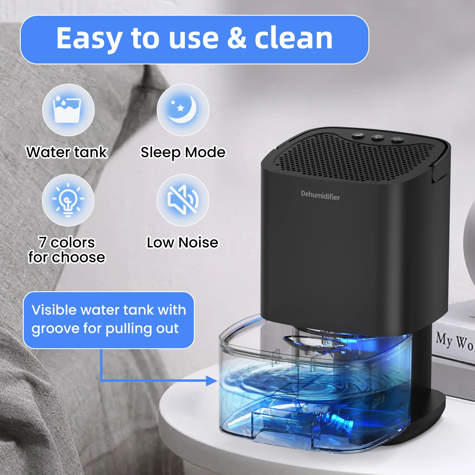 1pc 1000mL Portable Dehumidifier for Home Office and RV Eliminate Damp Mold…