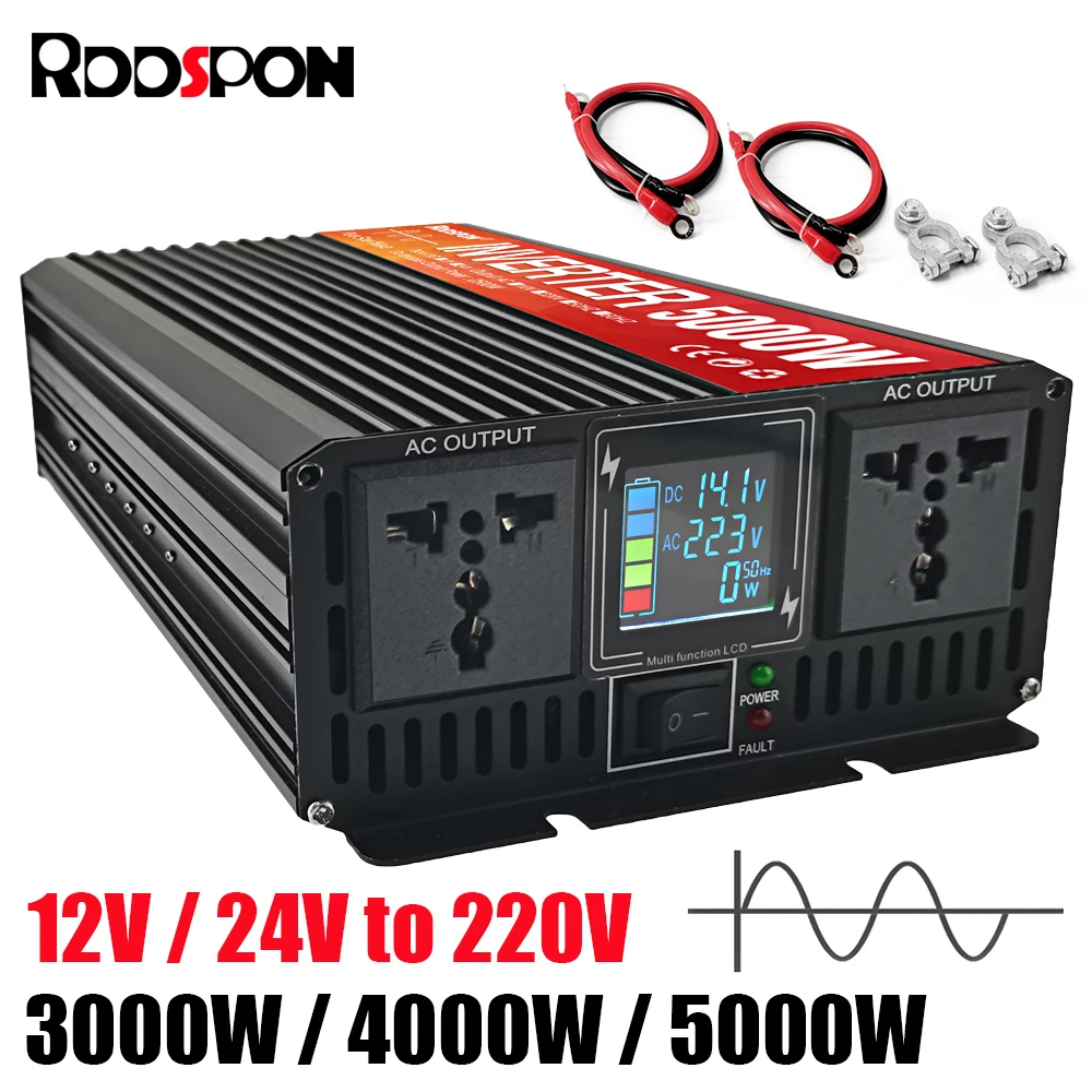 RDDSPON Pure Sine Wave Inverter 3000W 4000W 5000W Double Socket LCD Display…
