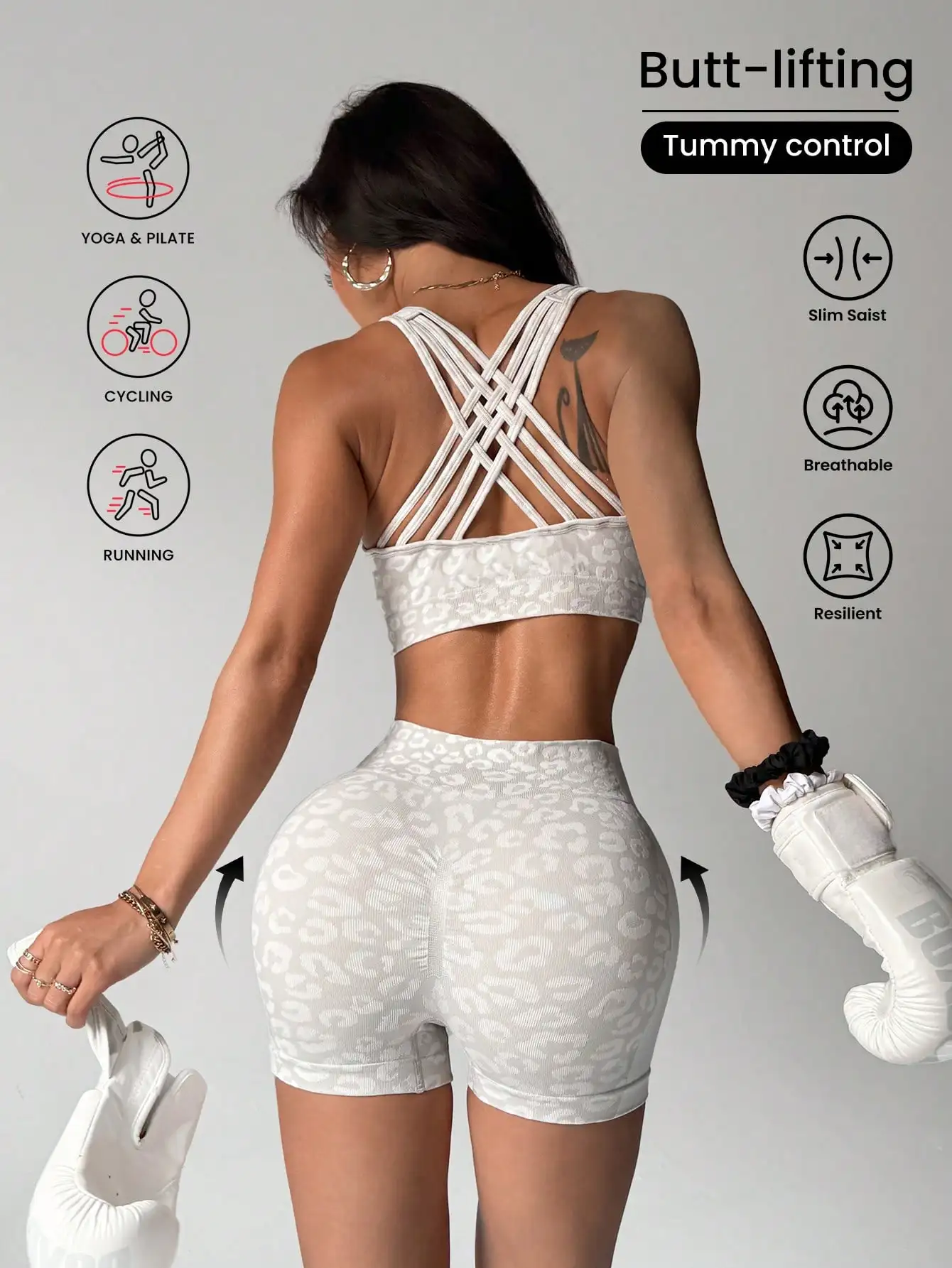 High Waisted and Belly Hugging Leopard Print Yoga Set for Women, Lifting Hips…