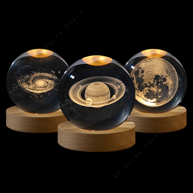 Unique 3D Crystal Ball Night Light LED Lamp Bedside Table Glowing Galaxy Lamp…