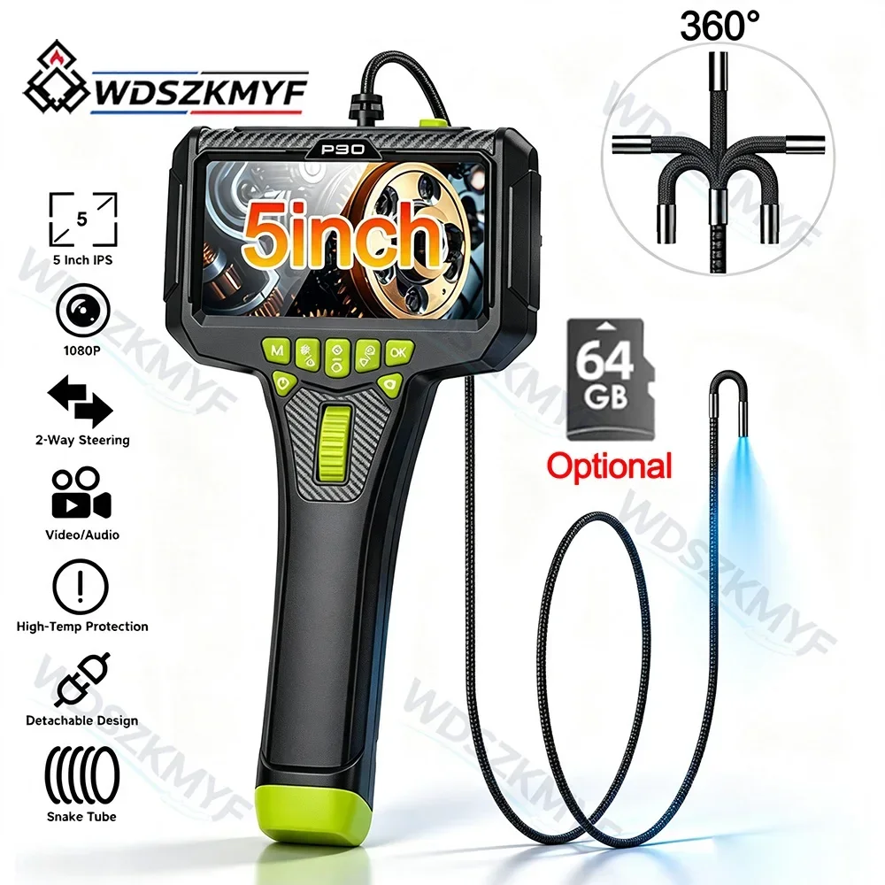 360° Steering Industrial Endoscope Camera 6mm 5"IPS Screen Single Lens…