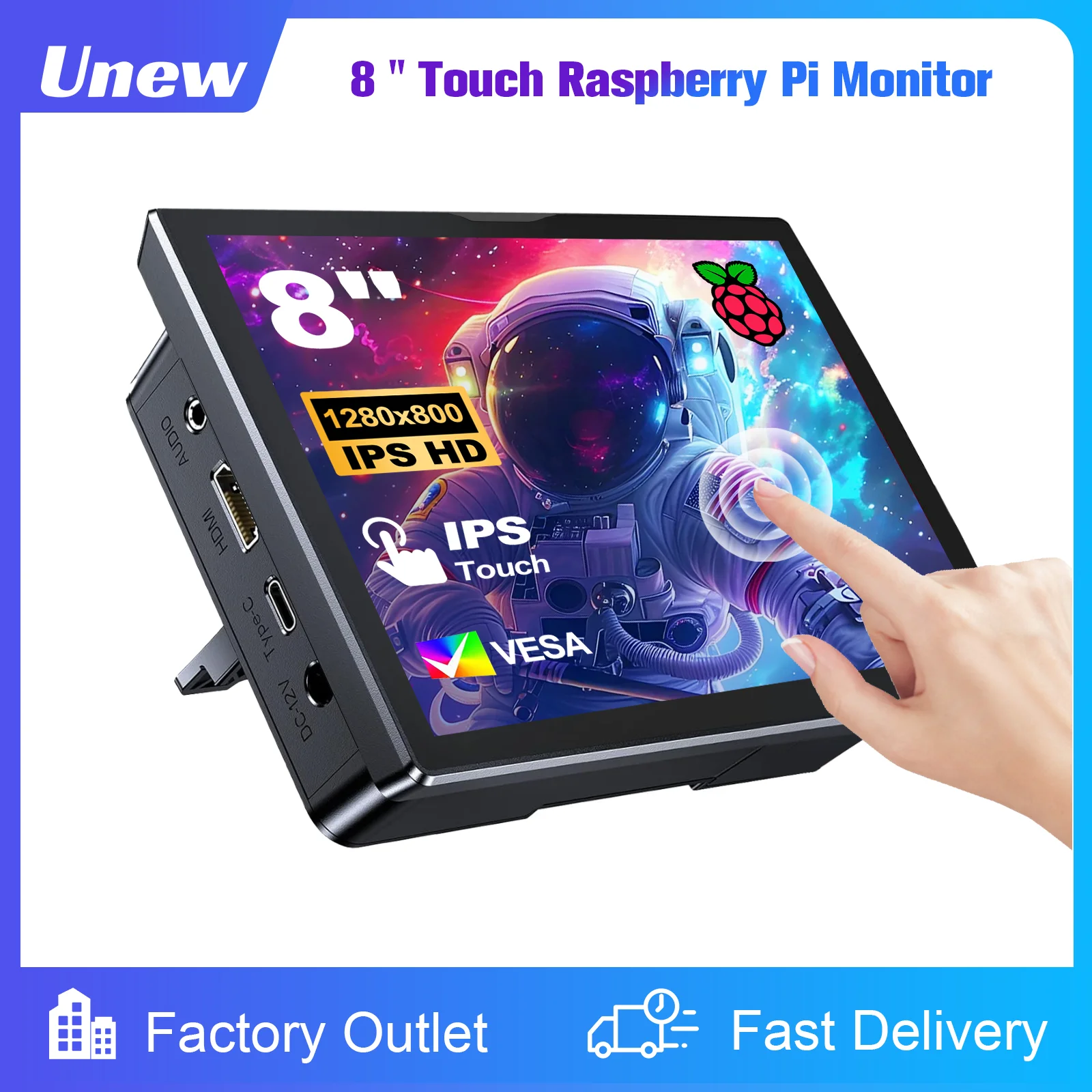 8 Inch Raspberry Pi 5 4 Monitor LCD Dispaly 1280x800 16:10 Touch Screen HDMI…